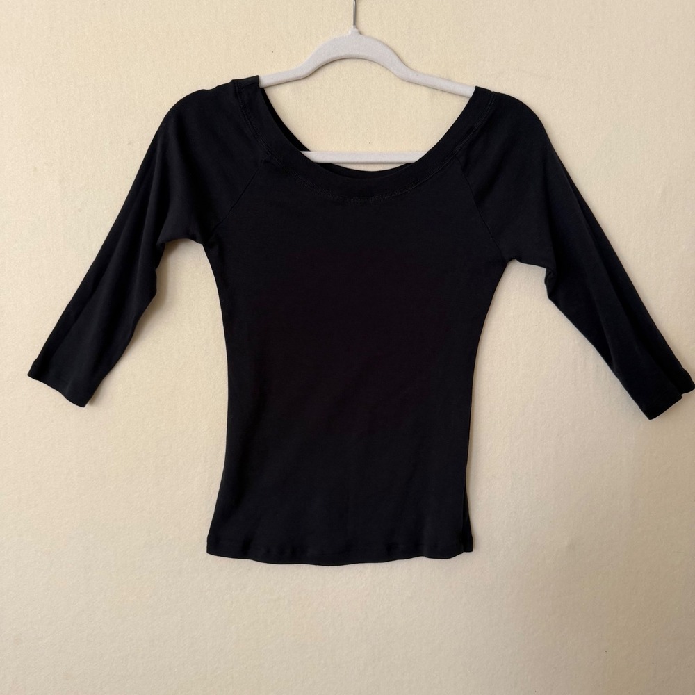 Brandy Melville Black Cotton Scoop Neck Raglan Long Sleeve Top basic top